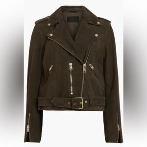 All Saints Olive Suede Biker Jacket